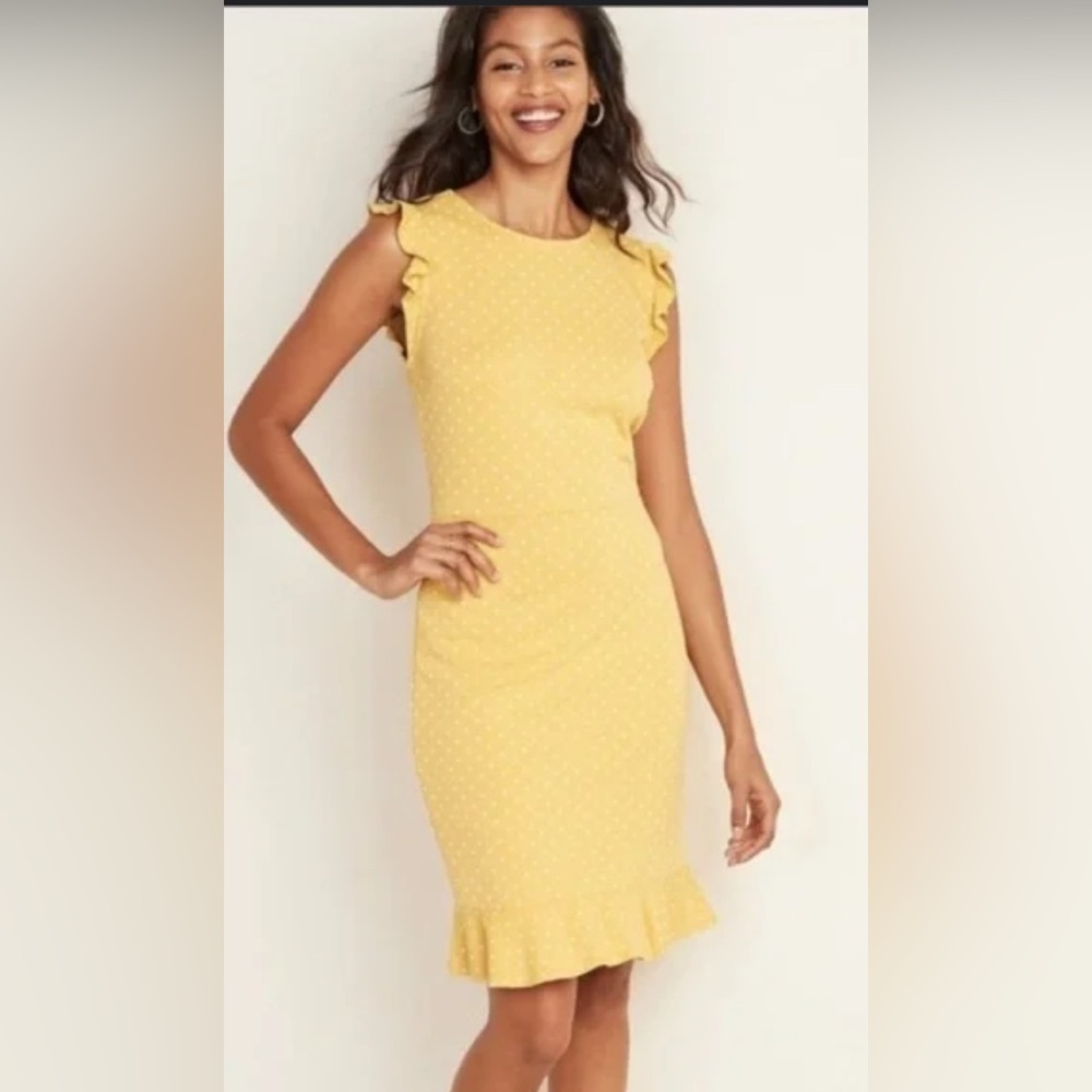 OLD NAVY-Yellow Ruffle Sleeve Polka Dot Dress size Medium
